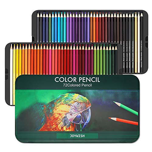 프로페셔널 색연필, 성인용 소프트 코어가있는 72 색 아티스트 연필 세트 컬러링, 틴 박스에 풍부하게 착색 된 부드러운 드로잉 아트 공급 미국출고 -564314