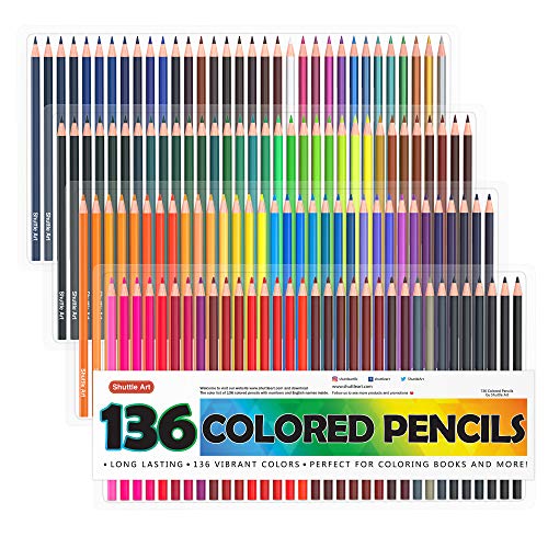 Shuttle Art 136 색연필, 성인용 색칠 공부 세트, 낙서, 스케치, 드로잉, 미술 용품 미국출고 -564262