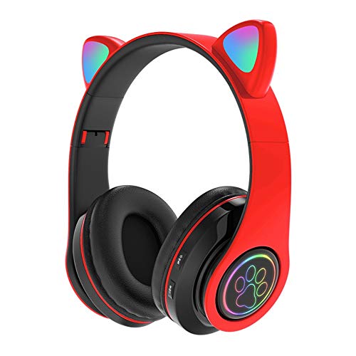 Amazing 7 Cat ’s Ears LED 블루투스 헤드폰, 액티브 노이즈 캔슬링 헤드폰, 무선 헤드셋, 8 시간 재생, Hi-Fi 스테레오, 음악 게임 DJ 용 Deep Bass (Brilliant Red) 미 미국출고-577608