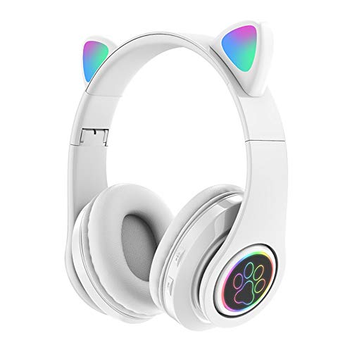Amazing 7 Cat ’s Ears LED 블루투스 헤드폰, 액티브 노이즈 캔슬링 헤드폰, 무선 헤드셋, 8 시간 재생, Hi-Fi 스테레오, 음악 게임 DJ 용 딥베이스 (Peal White)-5776 미국출고-577650