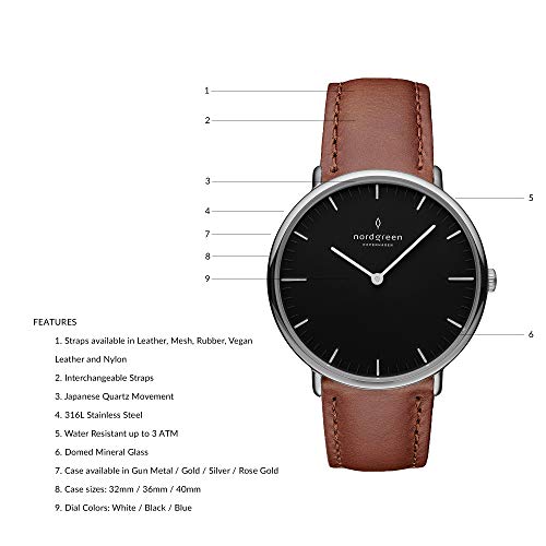 노드그린 스칸디나비아 디자인 시계 쿼츠 실버 블랙 손목시계-610769