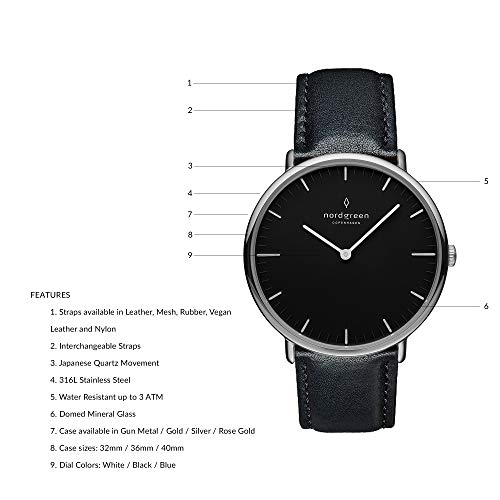 노드그린 스칸디나비아 디자인 시계 쿼츠 실버 블랙 손목시계-610786