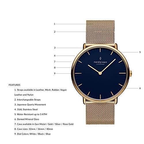 노드그린 스칸디나비아 디자인 시계 쿼츠 골드 블랙 손목시계-610778