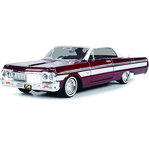 자동차 모형 미국 1964 쉐비 임팔라 로우라이더 하드 탑 캔디 레드 메탈릭 화이트 탑 겟 로우 시리즈 1/24-623271