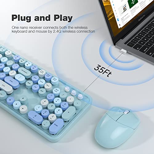 레트로 게이밍 키보드 미국 무선 와 마우스 콤보 둥근 키캡이 있는 파란색 무선 2.4GHz Hz 드롭아웃 프리 연결-614545