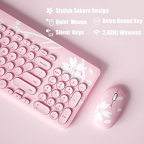 레트로 게이밍 키보드 미국 마이트릭스 귀여운 사쿠라 핑크 무선 마우스 콤보 타이프라이터 키-614911