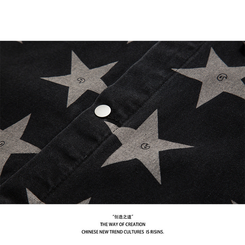 아메리칸 스트릿 빈티지 별 프린트 데님 루즈핏 힙합 조끼 터틀넥-620117