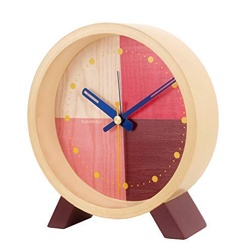 나무 알람 시계 레드 핑크 아날로그 테이블 장식