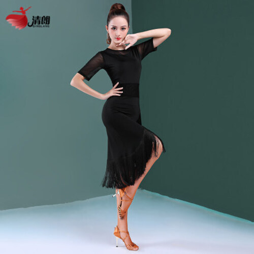 댄스스포츠 라틴댄스 스커트 여성 블랙 원피스 프로페셔널
