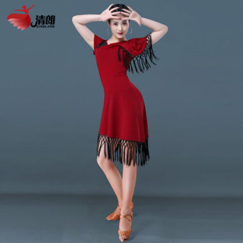 댄스스포츠 라틴댄스 의상 여성 원피스 태슬 스커트 댄스