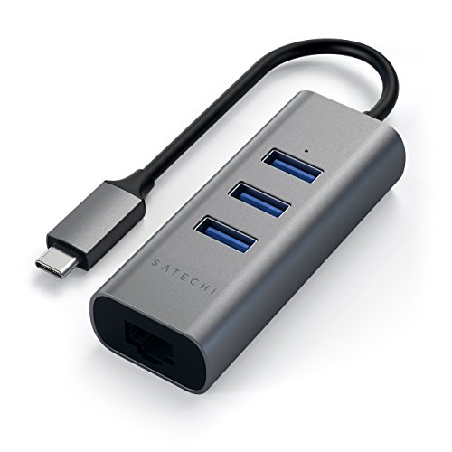 사테치 타입-C 2-in-1 USB 3.0 이더넷 포함 알루미늄 3포트 허브 - 2020/2018 맥북 에어 호환 미국 멀티포트-622654