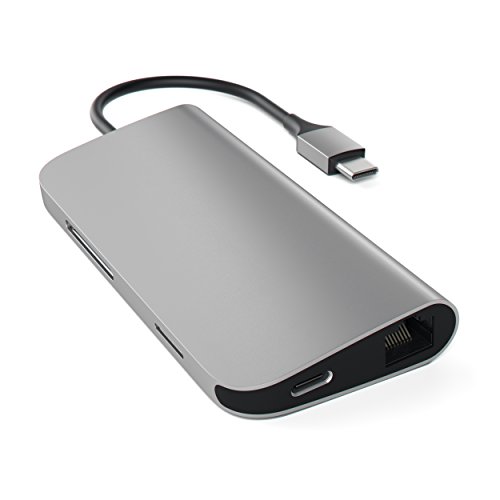사테치 알루미늄 멀티 포트 어댑터 4K HDMI, USB-C 패스스루, 기가비트 이더넷, SD/마이크로 카드 리더, USB 3.0  미국 멀티포트-622657