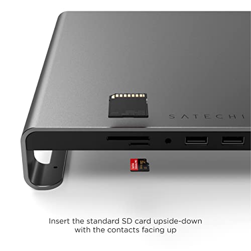 사테치 Type-C 알루미늄 모니터 스탠드 허브(USB-C 데이터 포함), USB 3.0, 마이크로/SD 카드 슬롯 미국 멀티포트-622630