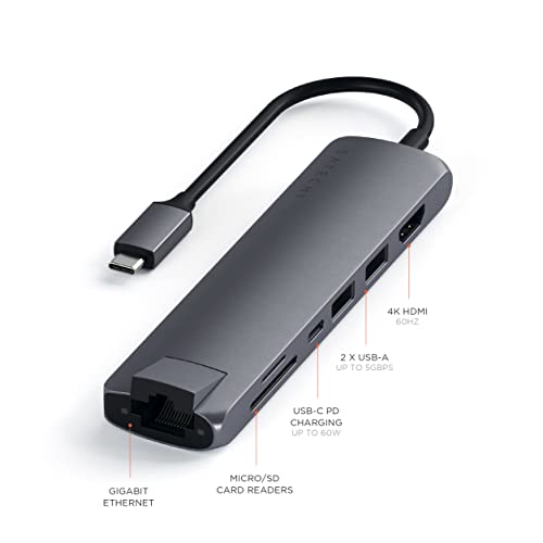 사테치 USB-C 슬림 멀티포트 4K HDMI, 기가비트 이더넷 미국 멀티포트-622542