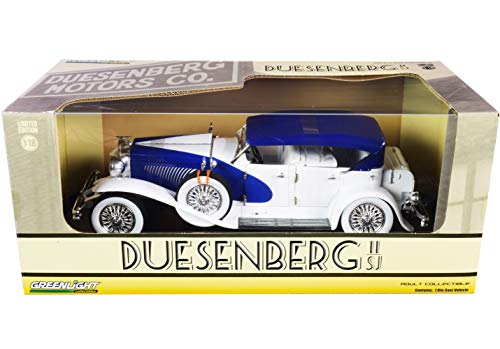 자동차 모형 미국 Duesenberg II SJ Blue and White 1/18 Diecast 모델 Greenlight-623380