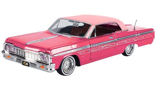 자동차 모형 미국 1964 그래픽이 적용된 쉐비 임팔라 로우라이더 하드 탑 핑크와 라이트 핑크 탑 겟 로우 시리즈 1/24 모델-623448