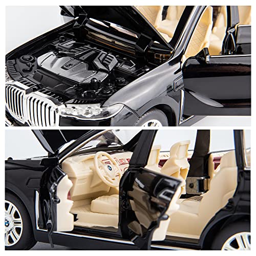 자동차 모형 미국 BDTCTK 1/24 BMW X7 SUV 모델, 소리와 빛이 있는 아연 합금 풀백 블랙-623437