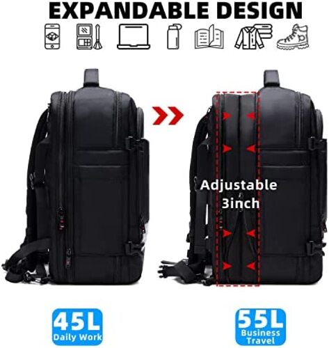 아센린 45L-55L 여성용 여행 남성용 18인치 노트북 블랙 백팩 미국 등산 가방 배낭-626706
