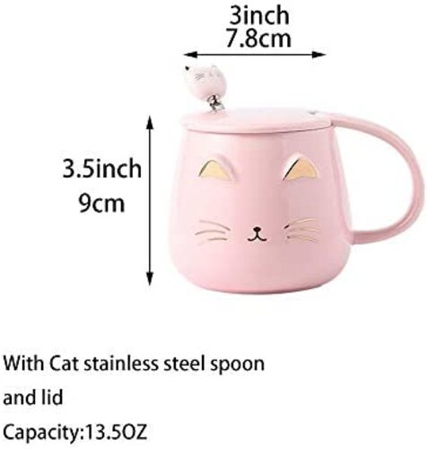 고양이 머그 미국  핑크 세라믹 스푼포함-627584
