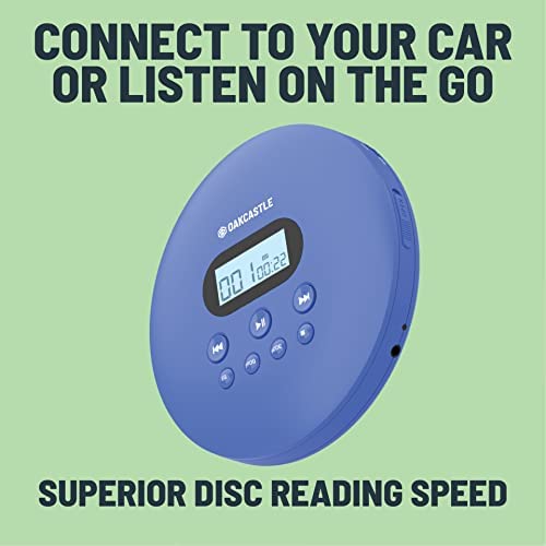 레트로 빈티지 미국 플레이어 오크캐슬 CD100 휴대용 블루투스 CD, 12시간 휴대용 재생 시간, 자동차 호환 개인, 헤드폰 포함-628032