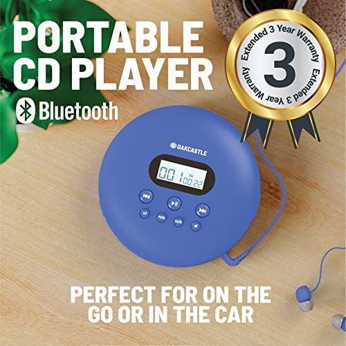 레트로 빈티지 미국 플레이어 오크캐슬 CD100 휴대용 블루투스 CD, 12시간 휴대용 재생 시간, 자동차 호환 개인, 헤드폰 포함-628032