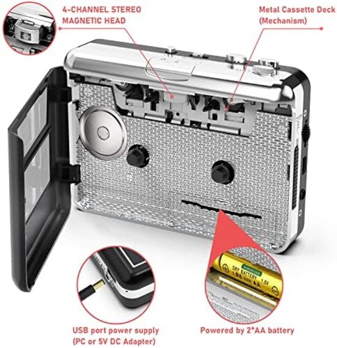 레트로 빈티지 미국 플레이어 Rybozen 카세트 컨버터, MP3 레코더에 콤팩트 워크맨 테이프, 새로운 업그레이드 편리한 소프트웨어(AudioLAVA)-628042