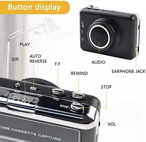 레트로 빈티지 미국 플레이어 2022 스피커가 분리 가능한 업데이트된 카세트 -휴대용 카세트 테이프-MP3 변환기-628005
