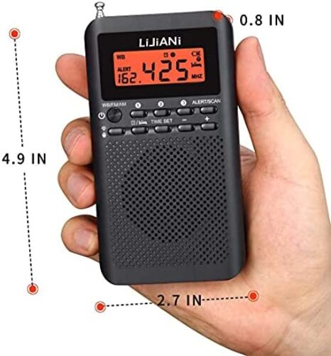 레트로 빈티지 미국 플레이어 스테레오 이어폰이 장착된 2 AA 배터리로 작동하는 NOAA 날씨 AM FM 라디오 휴대용 배터리, LCD 디스플레이-628008