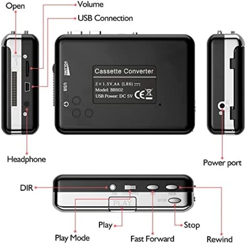 레트로 빈티지 미국 플레이어 휴대용 워크맨 카세트에서 디지털 MP3 컨버터 레코더-627960
