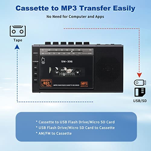 레트로 빈티지 미국 플레이어 휴대용 카세트 레코더, AC 전원 또는 AA 배터리, 카세트 테이프에서 MP3 디지털 변환기, 마이크로 SD 카드-628018