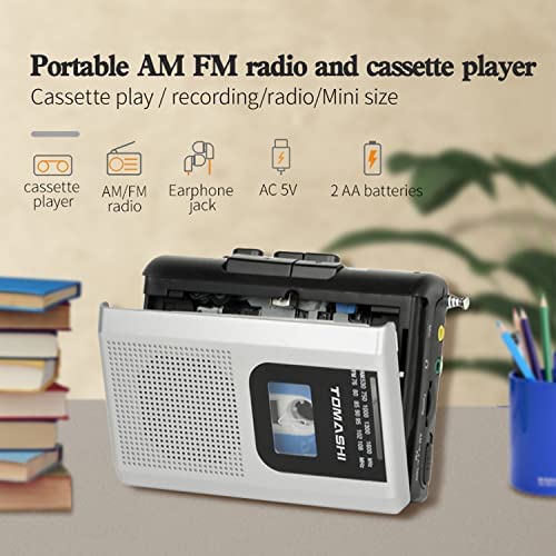 레트로 빈티지 미국 플레이어 TOMASHI 카세트 테이프 레코더 FM AM 라디오 내장 스피커, 마이크-627983