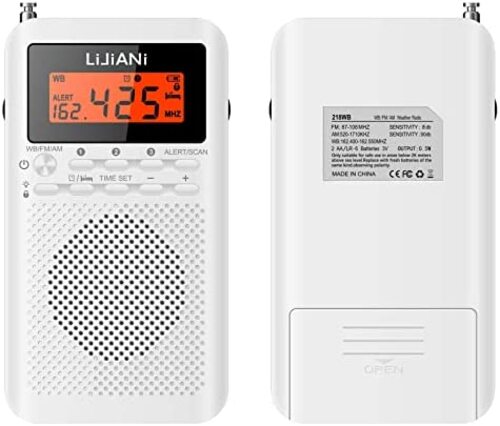 레트로 빈티지 미국 플레이어 스테레오 이어폰이 장착된 2 AA 배터리로 작동하는 NOAA 날씨 AM FM 라디오 휴대용 배터리, LCD 디스플레이-628008