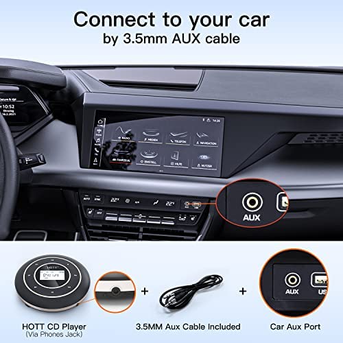 레트로 빈티지 미국 플레이어 HOTTC105 블루투스 및 FM 송신기가 있는 자동차용 휴대용 CD 가정용 터치 버튼 백라이트 디스플레이-628124