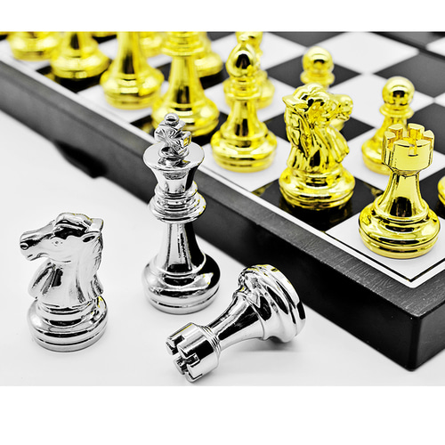 메탈 골드 실버 체스 세트 라지 사이즈 학생 입문 체스 흑백편 고급 chess