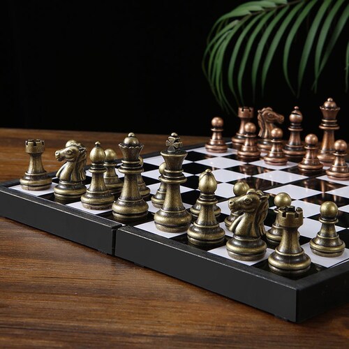 메탈 빈티지 브론즈 체스 접이식 보드 메탈 진자 선물 고급 chess