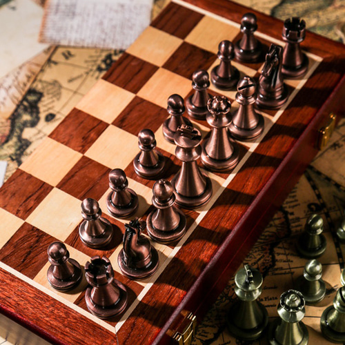 체스 프리미엄 선물세트 메탈알 우드 접이식판 체스복고 고급 chess