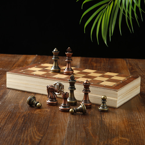 메탈 체스 휴대용 세트 우드 접이식 보드 메탈 체스복 고급 chess