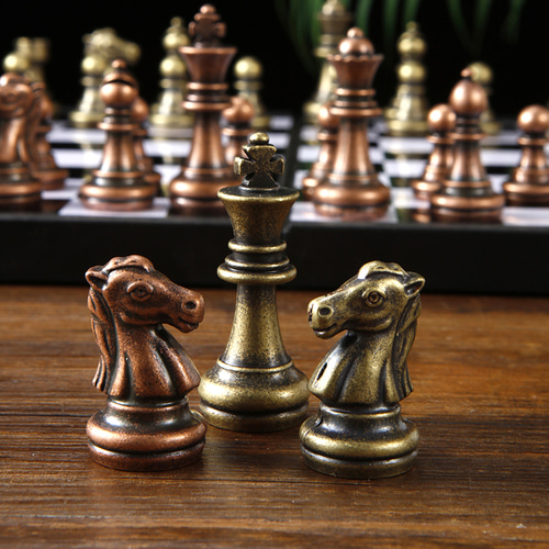 메탈 빈티지 브론즈 체스 휴대용 접이식 보드 어른 선물 고급 chess