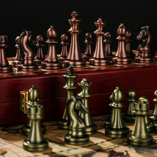 체스 프리미엄 선물세트 메탈알 우드 접이식판 체스복고 고급 chess