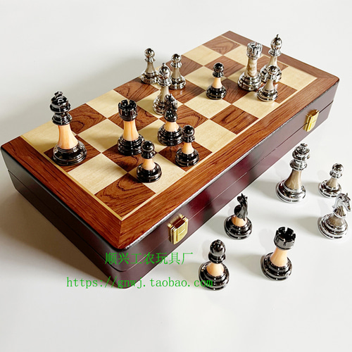 체스 원목 접이식판 금속알 옥알 체스복고 유럽식 고급 chess