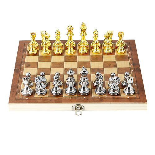 빈티지 체스 메탈 학생 초보 휴대용 접이식 나무 고급 chess