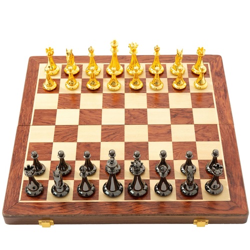 체스 세트  금속알 서양식 뉴 합금 블랙 골드 접이식 우드 고급 chess