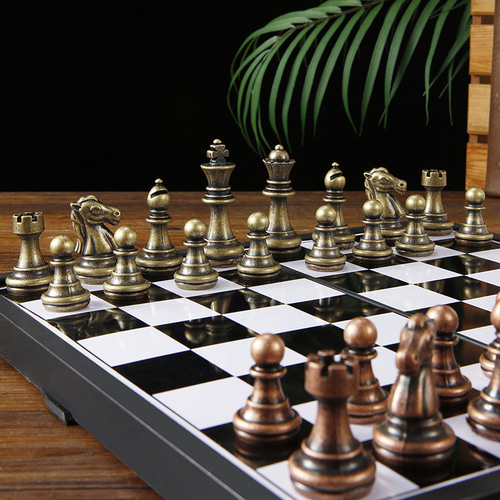 메탈 빈티지 브론즈 체스 휴대용 접이식 보드 어른 선물 고급 chess