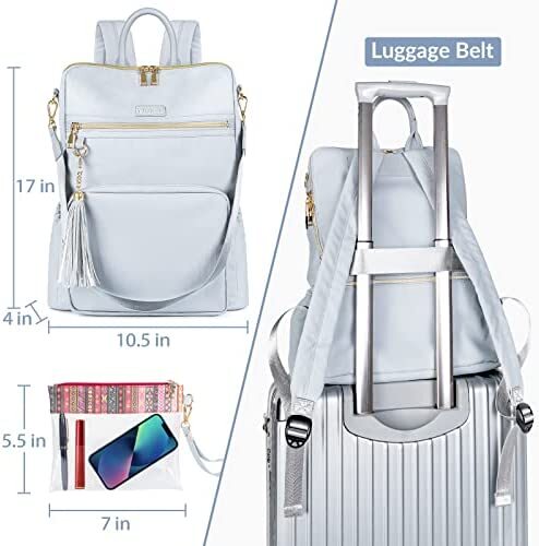 신학기 가방 미국 백팩 여성용 핸드백, 15.6인치 여행용 노트북 수납, USB 충전 포트가 있는 여성용, 방수 도난 방지 블루-630491