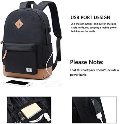 신학기 가방 미국 백팩 Abshoo 클래식 기본 여성 여행 남성 방수 노트북 수납 스쿨백 USB 블랙-630444