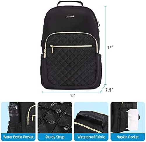 신학기 가방 미국 백팩 여성을 위한 LOVEVOOK 노트북 수납, 스타일리시한 퀼트 지갑, 컴퓨터, USB 포트 15.6인치-630422