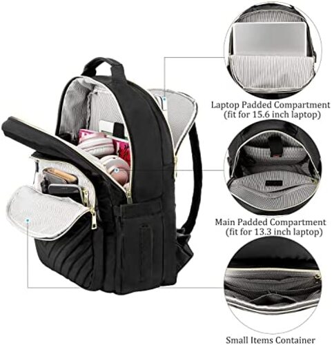 신학기 가방 미국 백팩 LOVEVOOK 여성용 노트북 수납, 퀼트 대용량 17인치, 블랙-630478
