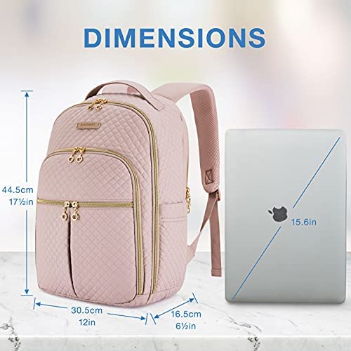 신학기 가방 미국 백팩 BAGSMART 노트북 수납 여성, 여성용 경량 여행, 15.6인치 USB 충전 홀이 있는 스타일리시한 , 핑크-630463