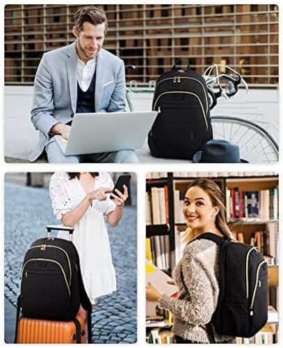 신학기 가방 미국 백팩 BAGSMART 여성용 노트북 수납 15.6인치 컴퓨터, USB 충전 포트가 있는 대학 업무용 , 블랙-630488