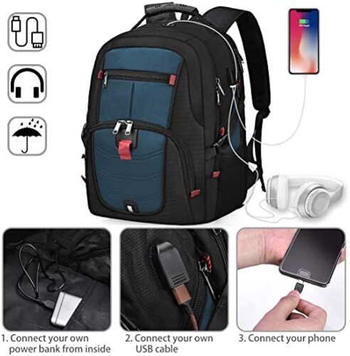 신학기 가방 미국 백팩 노트북 수납 17인치 방수 특대 TSA 여행 USB 충전 포트가 있는 도난 방지 여성용 블루 45L-630462